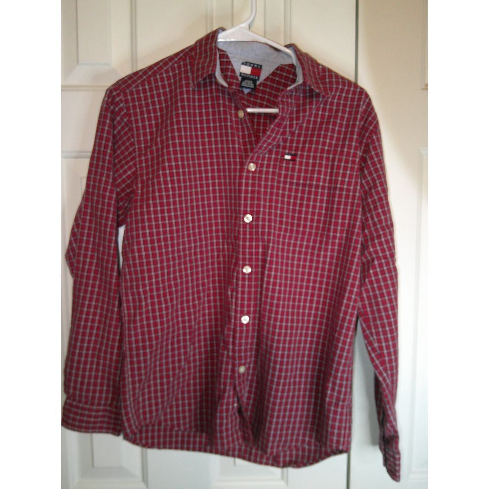 Vintage Tommy Hilfiger Button Down Shirt Plaid Long Sleeve Casual Top L